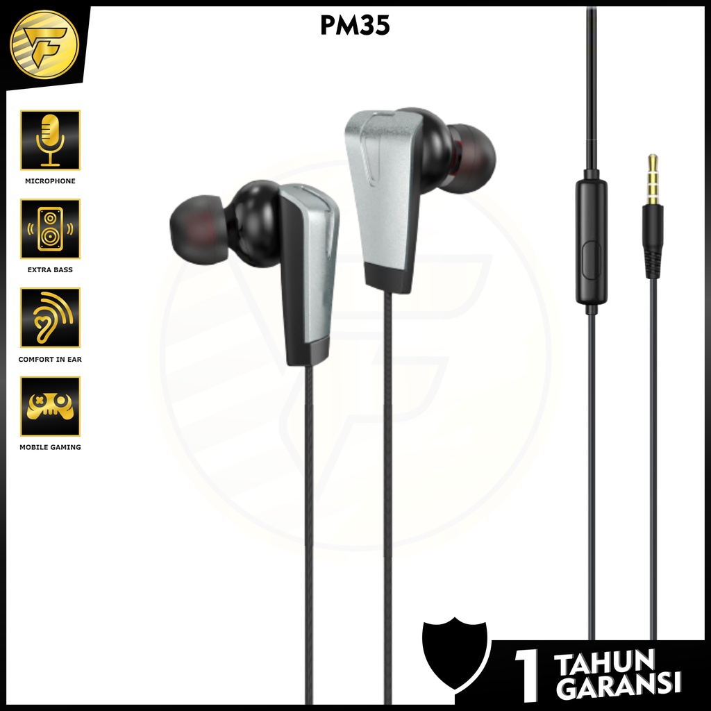 Earphone P35 stereo bass music telpon headset mic