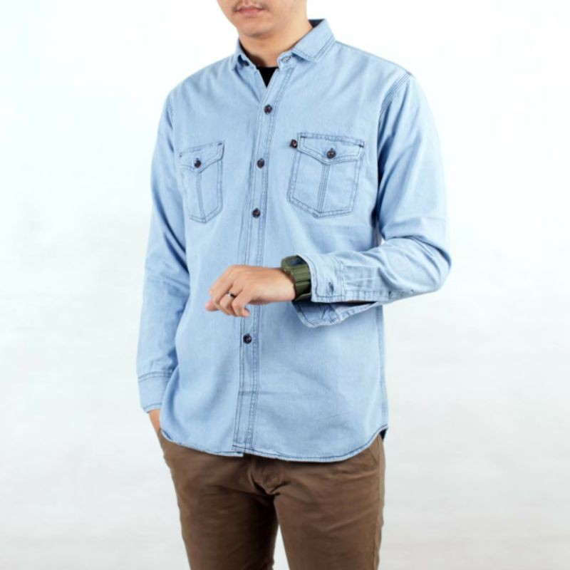 Kemeja jeans lengan panjang kemeja denim pria baju levis pria