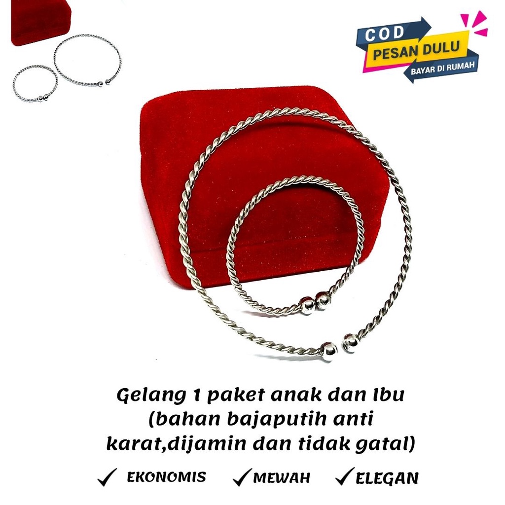 GELANG COUPLE IBU DAN ANAK BAJA PUTIH DIJAMIN ANTI KARAT,MODEL GELANG ULIR 12 CM DAN 17 CM,FLEKSIBEL,GELANG ANAK BAJA PUTIH