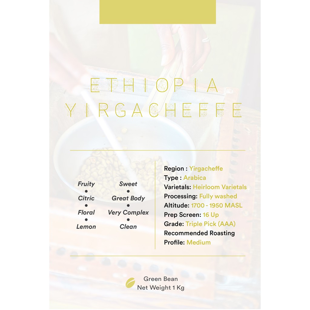 

Green Bean Arabica Ethiopia Yirgacheffee 1Kg | Biji Kopi Mentah
