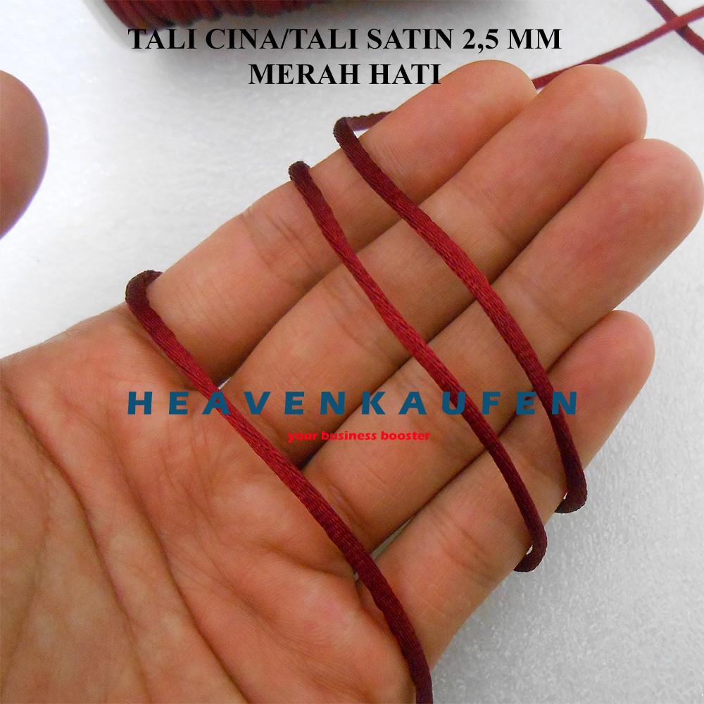 Tali Cina / Tali Satin Cina Merah Hati atau Maroon 2,5 mm Meteran Murah