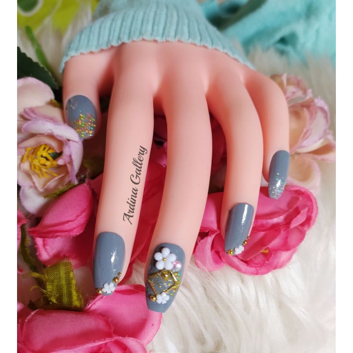 KUKU PALSU FREE LEM// KUKU PALSU PENGANTIN MURAH// FAKE NAIL ICE BLUE, PEACH