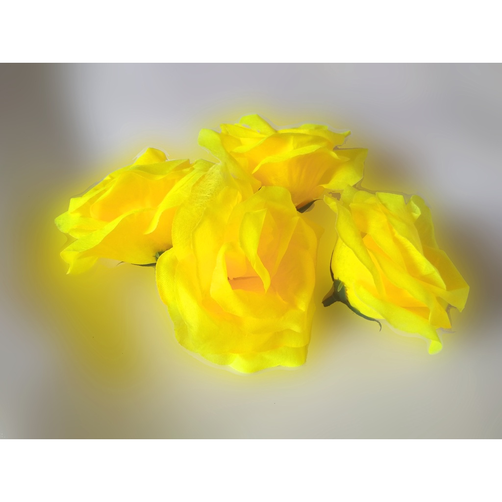Bunga Plastik Mawar Kuntum Kelopak Rose Artificial Backdrop Dekorasi Seserahan Hantaran Mahar-A7-Kuning