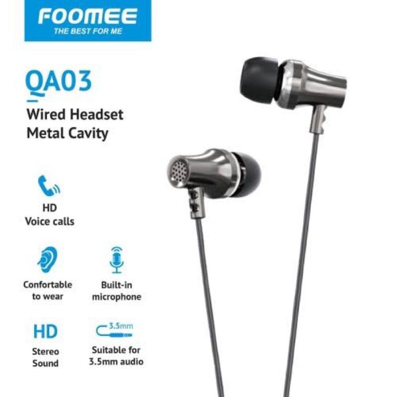 (FOOMEE QA03)Headset Metal HD Sound Quality Earphone EXTRA Bass Boosted Edition