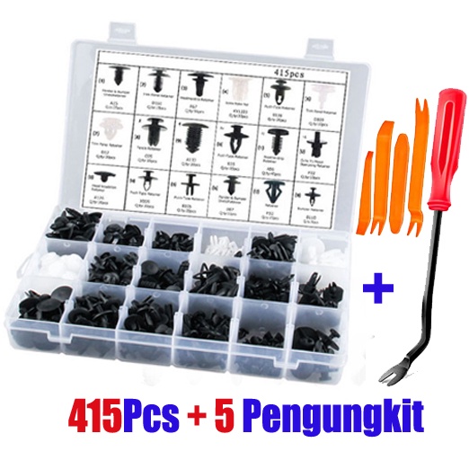 TERMURAH Baut Rivet Mobil Universal 415PCS - 190pcs plus pengungkit - Klip Kancing Plastic - Alat congkel baut rivet dashboard body motor / mobil / Alat Cungkil Dasboard Interior Mobil - Klip kancing bumper