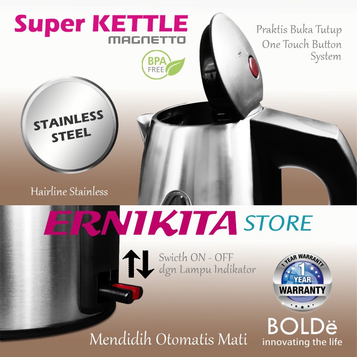 BOLDe SUPER KETTLE MAGNETTO - Premium Teko Listrik Stainless