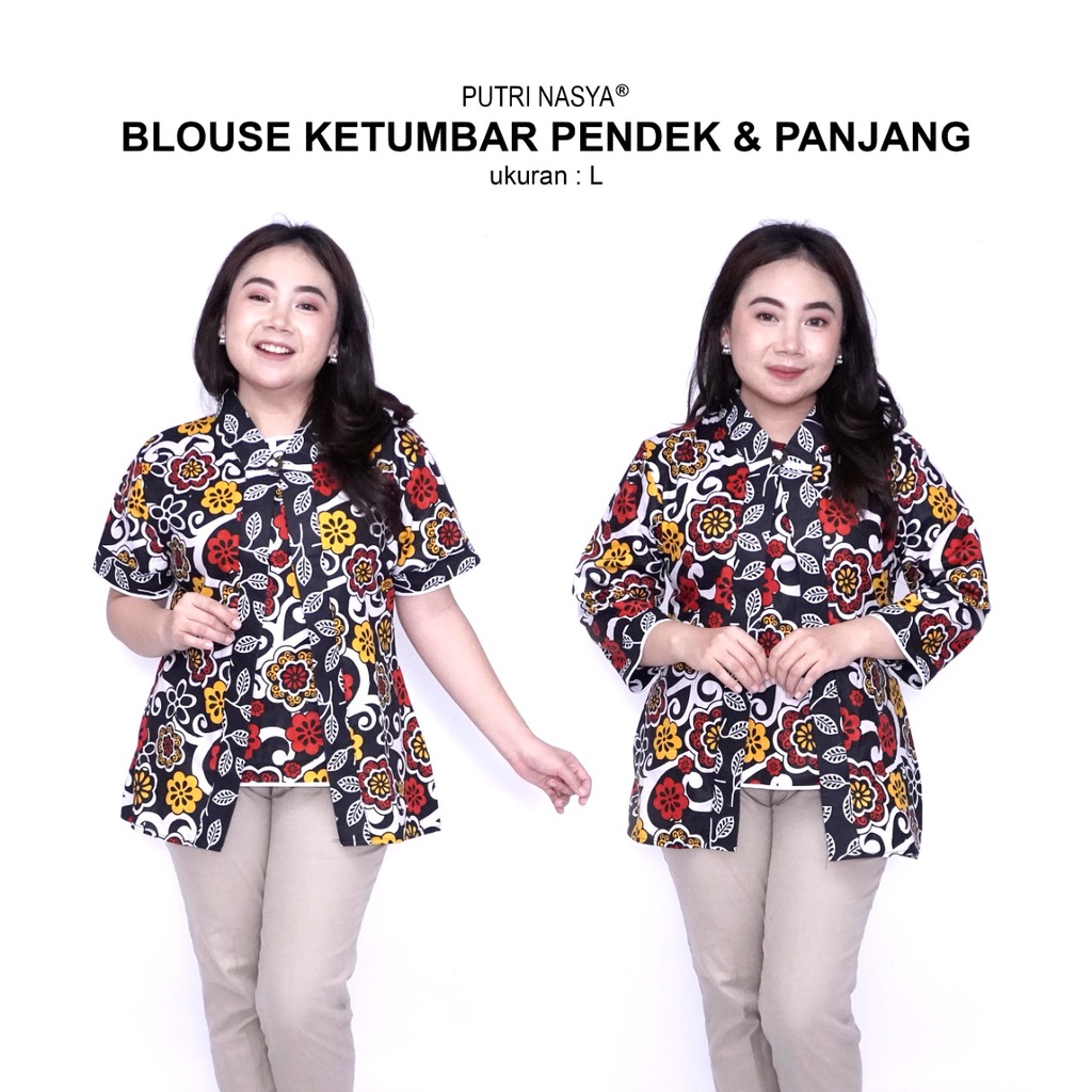 Blouse Batik Big Size Wanita Atasan Batik Jumbo Wanita Lengkap S-M-L-XL-2L-3L-4L-5L-6L-7L Model Blus Jumbo Seragam Batik / Atasan Kerja Kantor Bahan Katun Terbaru Wanita / Pakaian Batik Kekinian Model Keren / Baju Batik Trendy Super Big LD 140