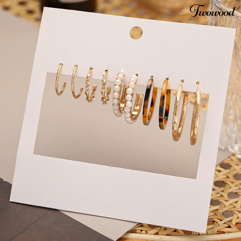 1 Set Anting Hoop Geometris Bahan Logam Untuk Pesta Hari Ibu