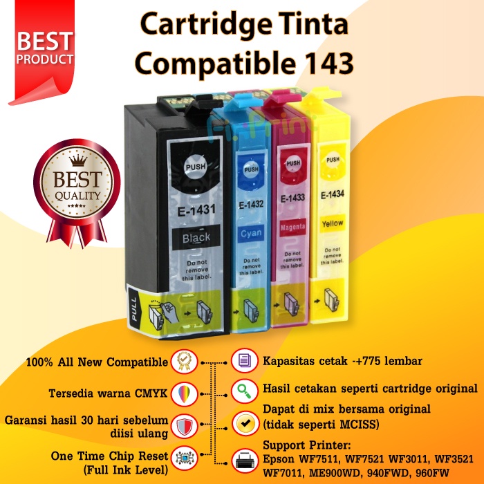 Compatible Cartridge Printer 143 T143 T 143 Black Cyan Magenta Yellow