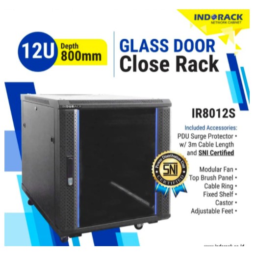 IR8012G - 12U Close Rack Depth 800mm Glass Door 19&quot; - INDORACK