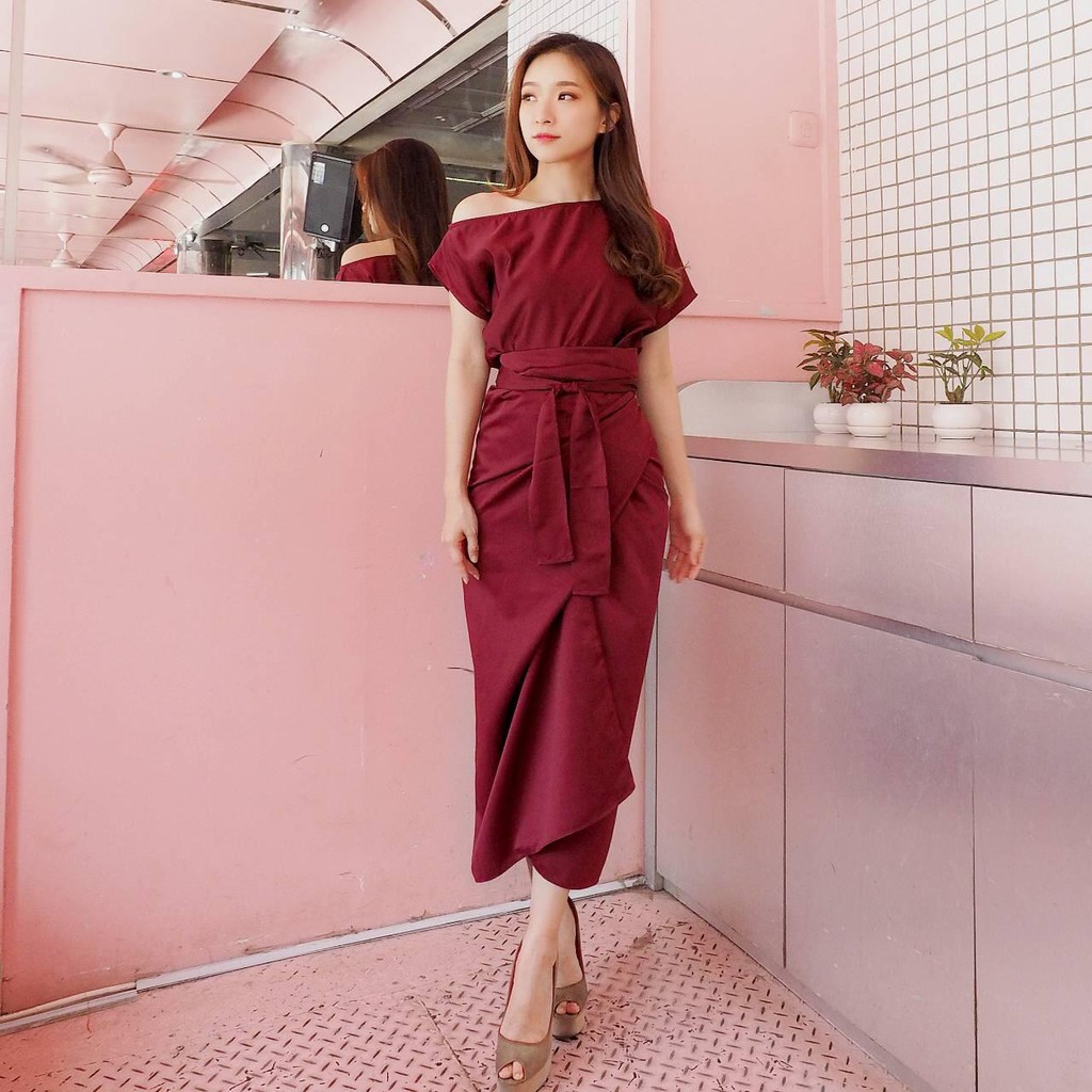 SR0009 Setelan Long Dress Wanita Florenza Thick Satin Premium