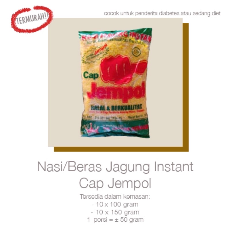 

Nasi/Beras Jagung Instan Cap Jempol (150gr x 10)