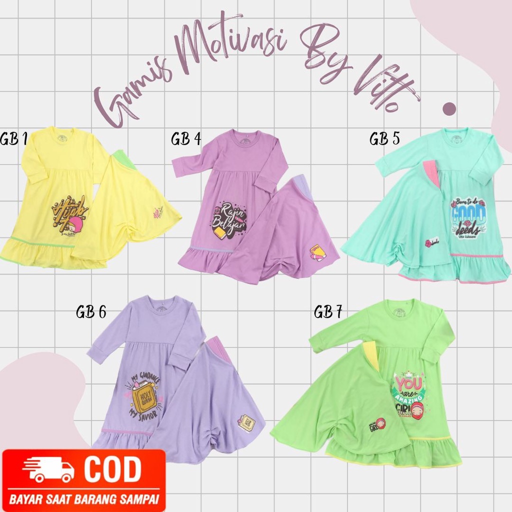 VITTO GAMIS KAOS SET JILBAB INSTAN BER PAD BAHAN KATUN COMBED ADEM DZ 081 MOTIVASI SERIES BAJU NGAJI