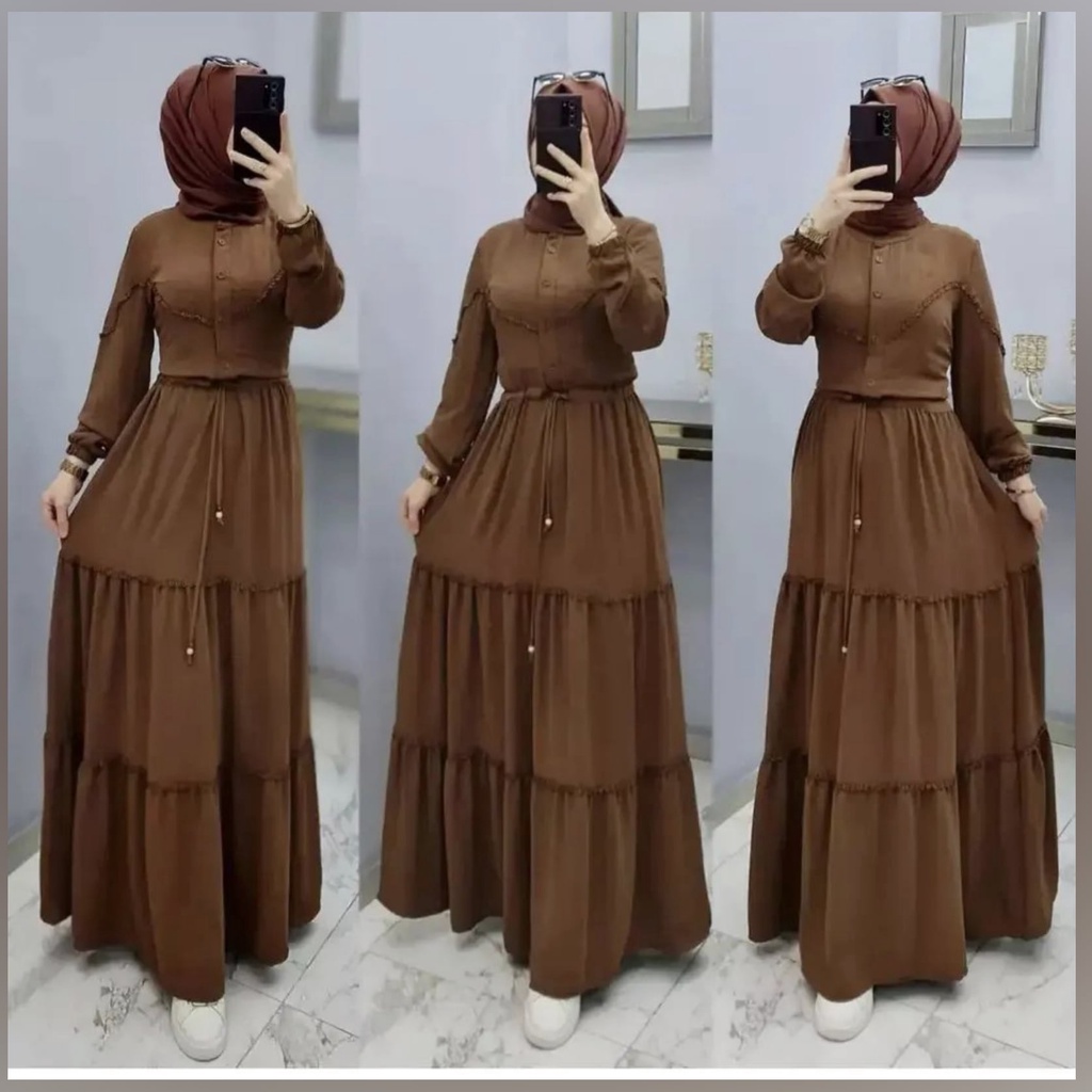 Baju Wanita Gamis Malaysia Ceruty Babydoll Full Furing Natalia Dress Busui Friendly Gamis Kondangan Modern Gaun Pesta Muslimah