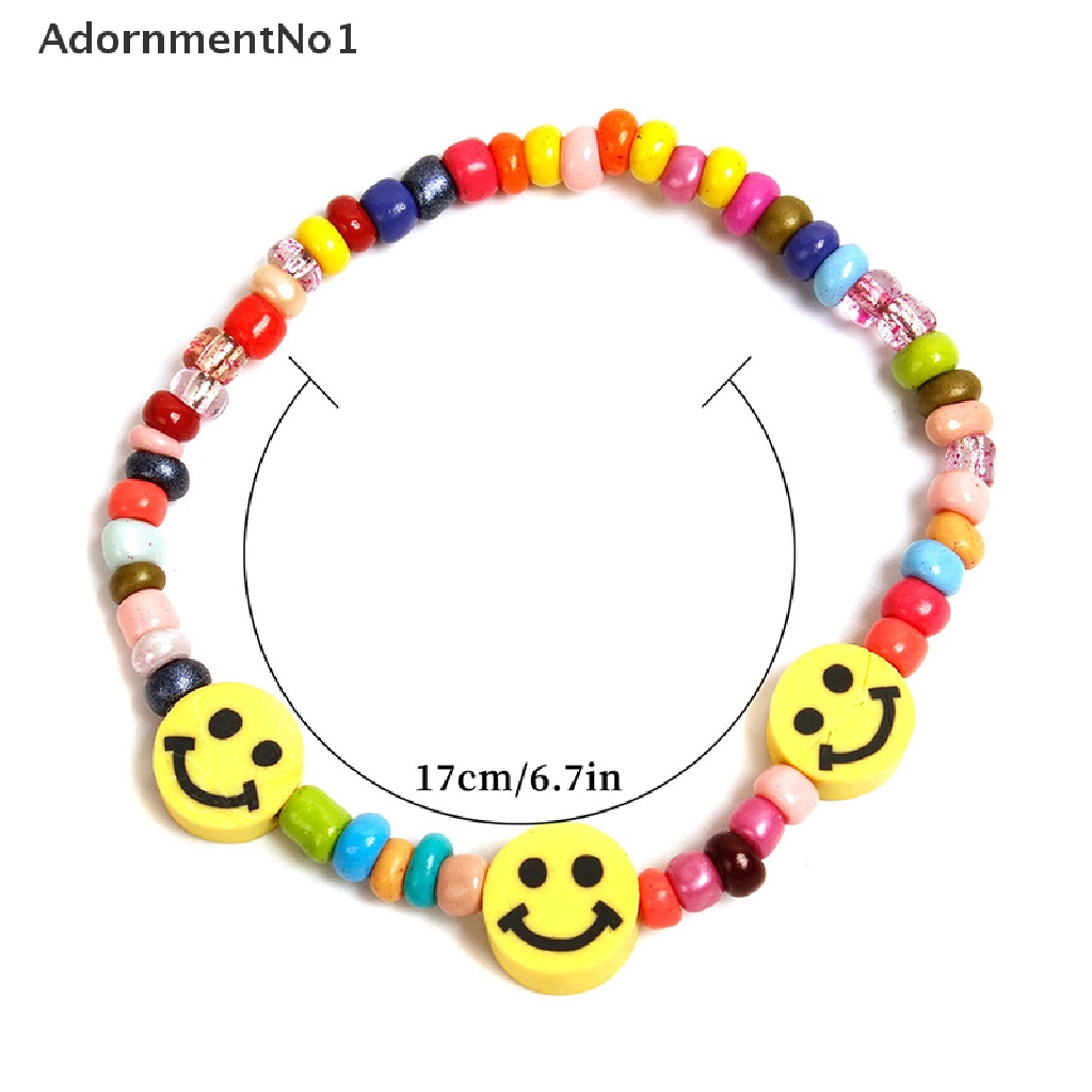 (AdornmentNo1) Gelang Tangan Manik-Manik Motif Smiley Face Warna-Warni Gaya Boho Untuk Wanita