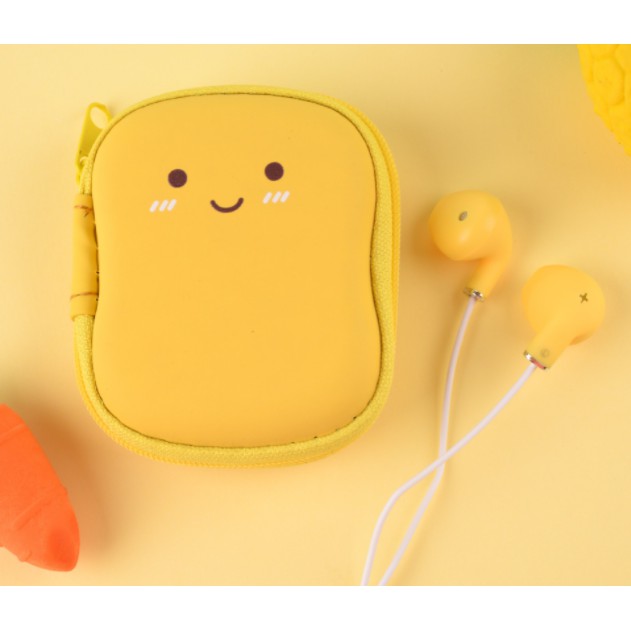 [E-263] Set Earphone Tema TOAST PACKAGE / Headset Karakter Roti Lucu / Wadah Earphone Resleting Tebal Motif Bread Roti Imut