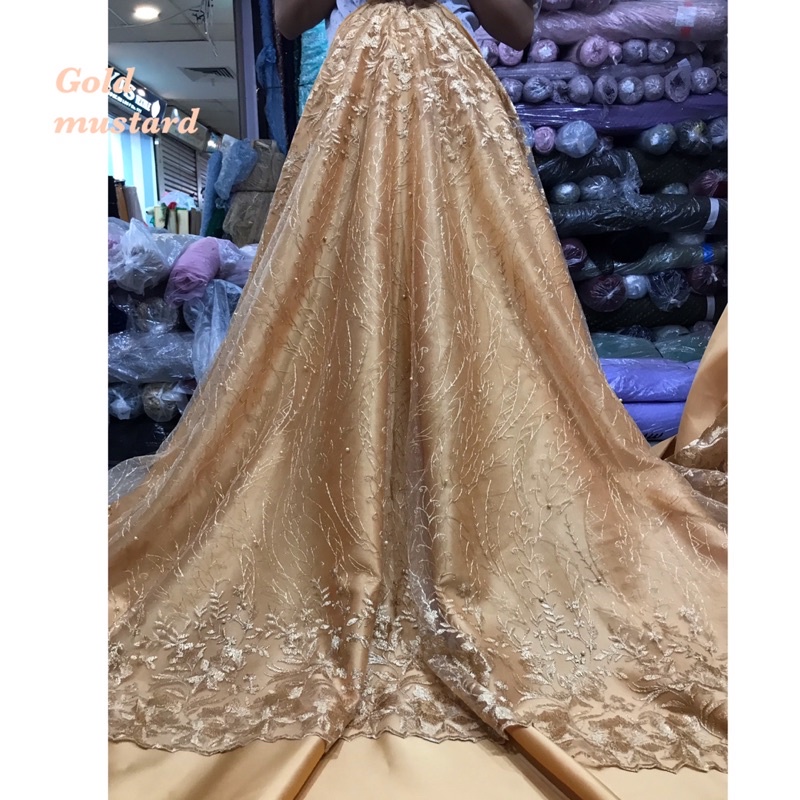 Kain bahan tile akar mutiara bordir / bahan kebaya brokat Tulle.