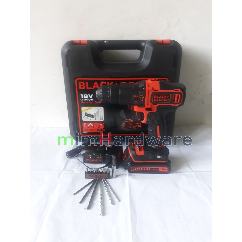 Mesin Bor Cordless Baterai Hammer Drill BDCHD18K Black& Decker