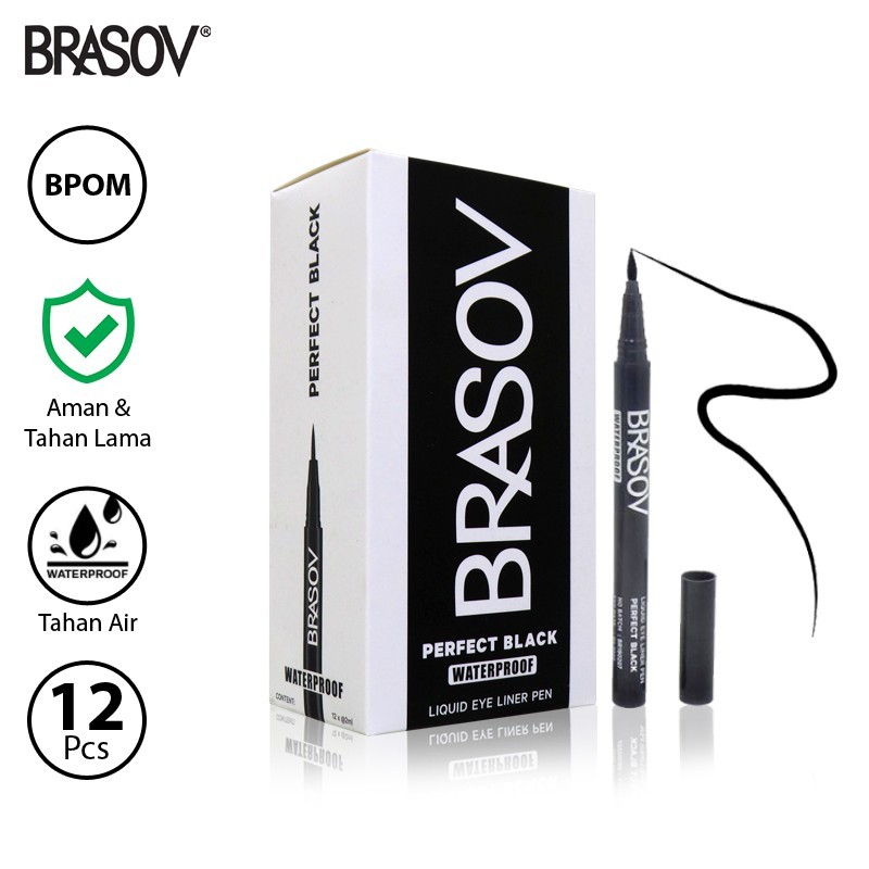 Brasov Eyeliner Liquid Pen Black 2ml (Perfect Black Waterproof) - Eyeliner Halal Original BPOM