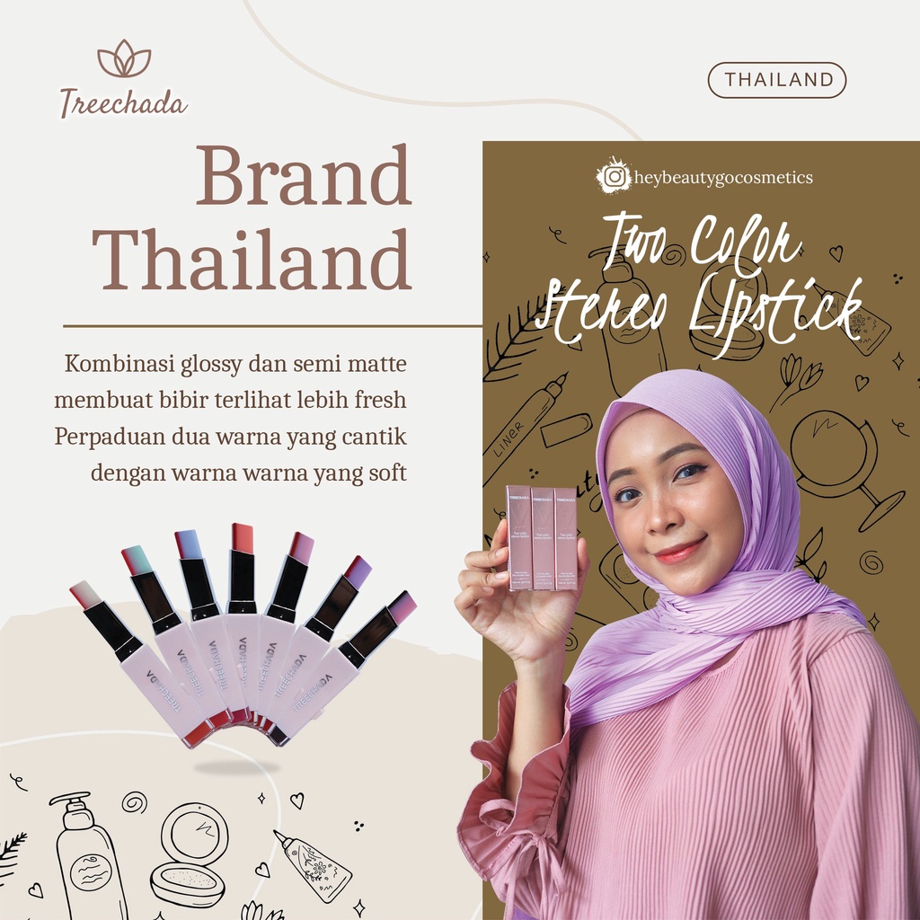 Treechada Two Color Stereo Lipstick / TREE CHADA Lipstik 2 Warna / zoomstar