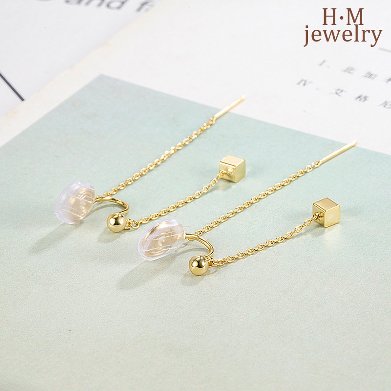 Anting Gantung Panjang Kait Motif Geometri Aksen Rumbai + Hollow Untuk Perhiasan Wanita