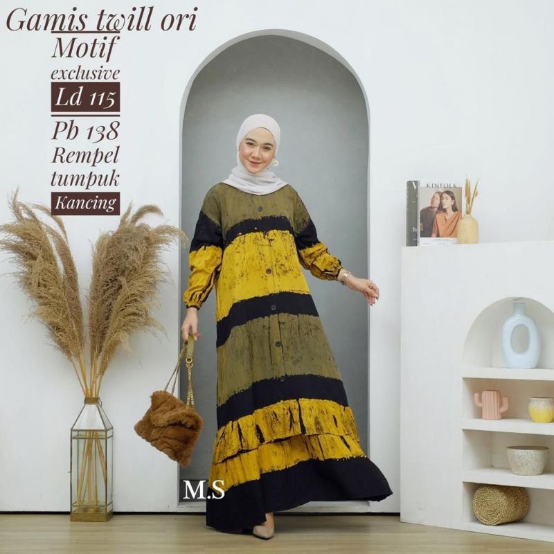 Gamis Twill Ori Gamis Batik Cap Malaman Busui Kancing Depan Model Rempel Bawah Susun Tumpuk Syar'i P