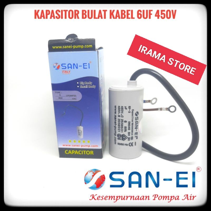 SAN EI Kapasitor Bulat 6uf 450V Kapasitor Kabel Pompa Air 6 uf 450V MURAH