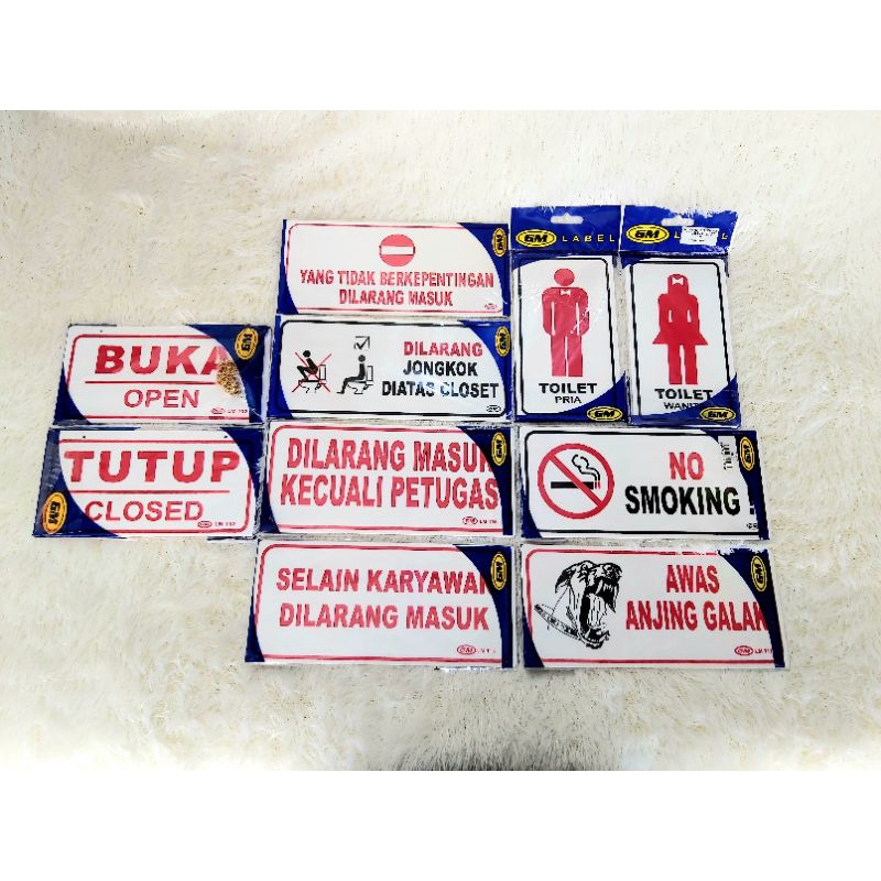 

Label Akrilik/Acrylic GM Medium Buka-Tutup/Toilet Pria-/Dilarang Masuk Kecuali Petugas/Selain Dilarang Masuk/Awas Anjing Galak/Awas Berbahaya(GM Medium)