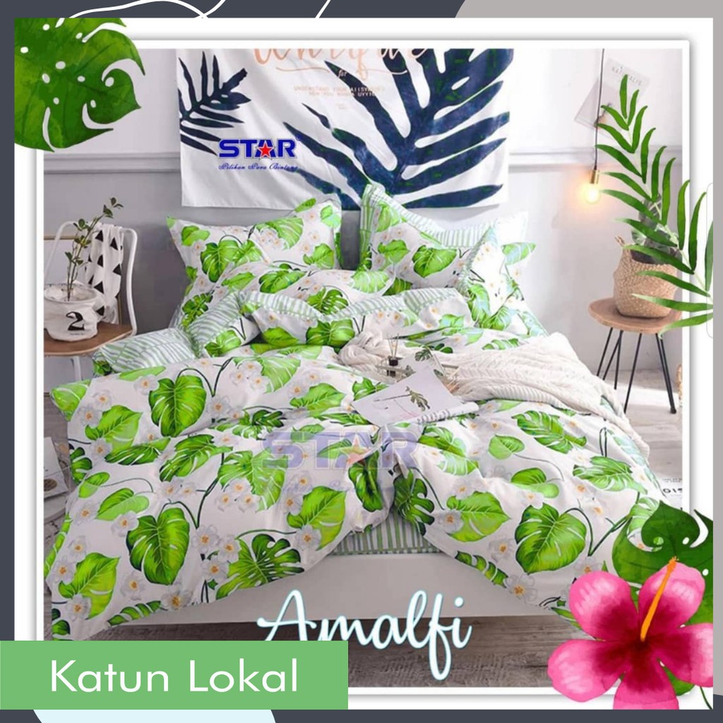 Bahan kain sprei katun lokal motif Amalfi daun monstera