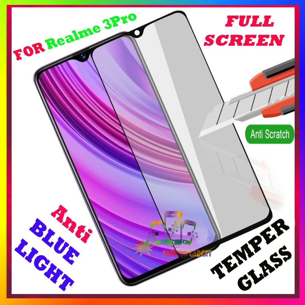 Tempered Glass Realme 3 Pro / Realme 3 / Realme X Lite ANTI BLUE LIGHT Temper Full Layar Antigores Pelindung Layar Realme 3 Pro / Realme 3 / Realme X Lite