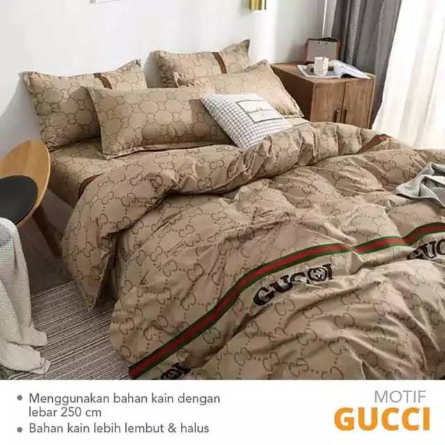 Sprei SiNyaman - Sprei Motif Gucci Coklat Bahan Katun Esra