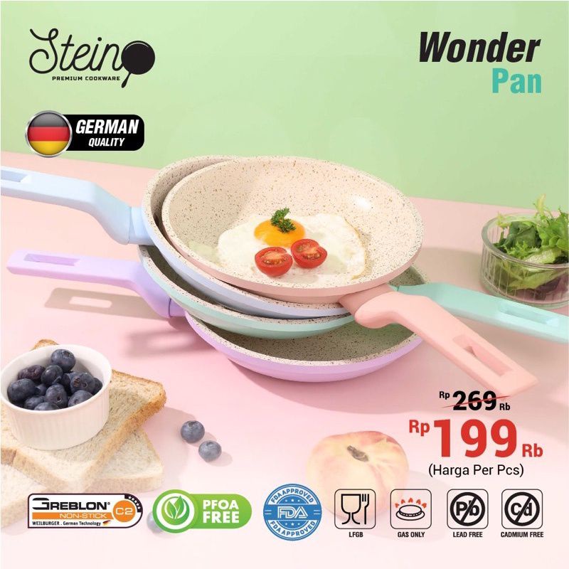 WONDERPAN FRY PAN 20 CM STEINCOOKWARE STEIN ORIGINAL PENGGORENGAN WAJAN GRANITE ANTI LENGKET ANTI GORES WONDER PAN SEHAT AMAN TIDAK KELUPAS