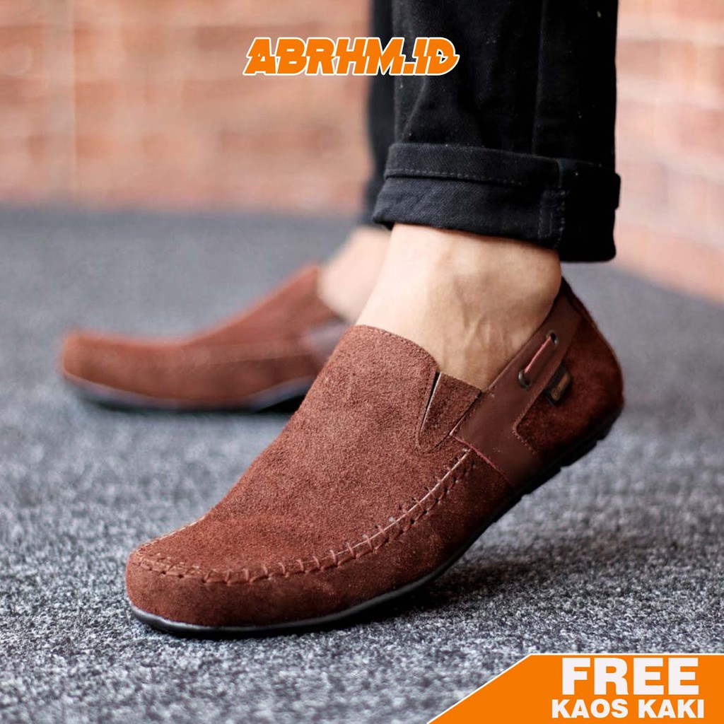 ABRHM X ASTA Sepatu Slip On Pria Sepatu Casual Pria Kulit Suede Asli Anti Slip Cowok/Cowo Original Sepatu Kasual Kerja Gaya Santai Keren Kekinian Ori Murah Terlaris