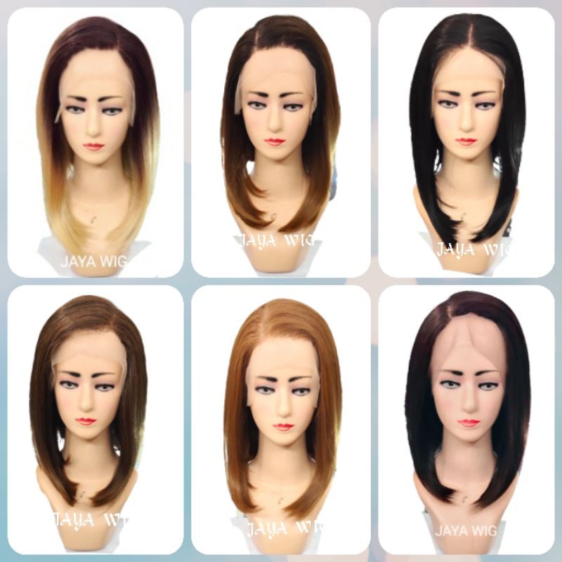 Frontlacewig Rambut Palsu Lurus Pendek Sebahu Wig Pendek Wanita Halus Lembut Seperti Rambut Asli