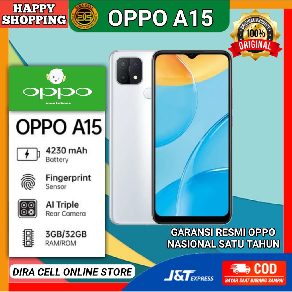 Hp hanphone handphone oppo A15 ram 3 rom 32 hape baru garansi resmi oppo 1 tahun nasional
