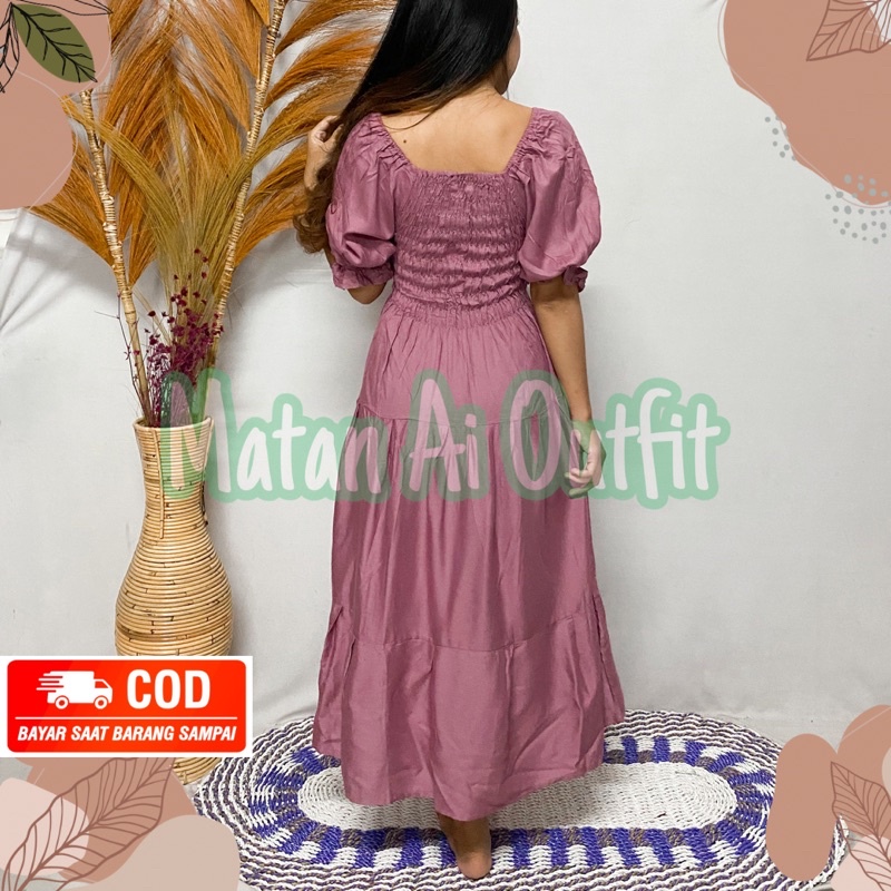 LONG DRESS DASTER PADMA CANDA PANJANG DOUBLE RUFFLE BAJU KONDANGAN KEKINIAN RAYON PANTAI BALI