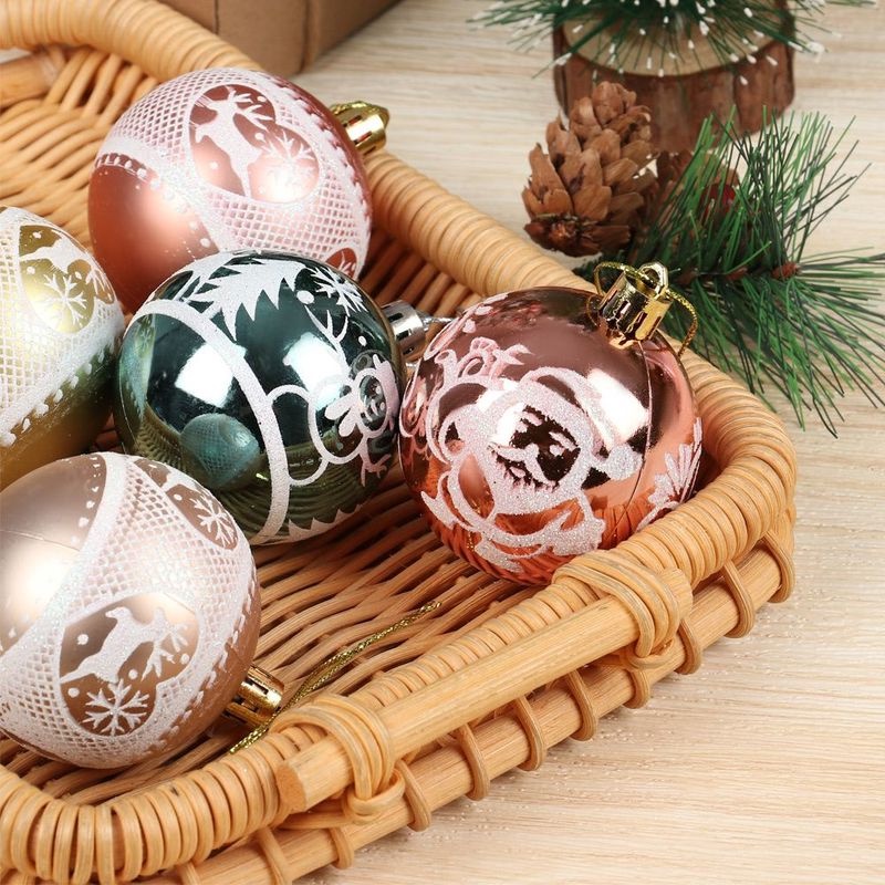 9 Pcs Set 6cm Round Hand Painted Christmas Ball Set For Christmas Tree / Christmas Tree Decoration Hanging Ball Ornaments Accessories / Traditional Gift Box Red and White Christmas Tree Ornaments