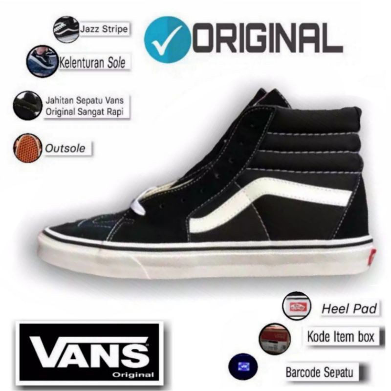 Sepatu Vans original Warna Hitam Putih+ Gratis Kaos kaki
