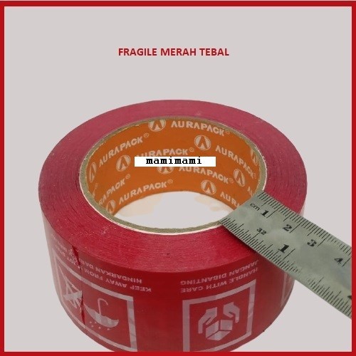 

Lakban Fragile Merah Tebal 48mm x 90 Yard 50mc Aura Pack