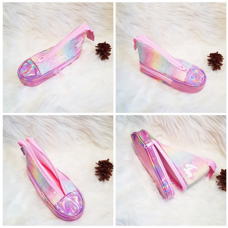 TEMPAT PENSIL SEPATU GRADASI UNICORN - PENCIL CASE SHOES GRADATION PONY METALLIC PELANGI