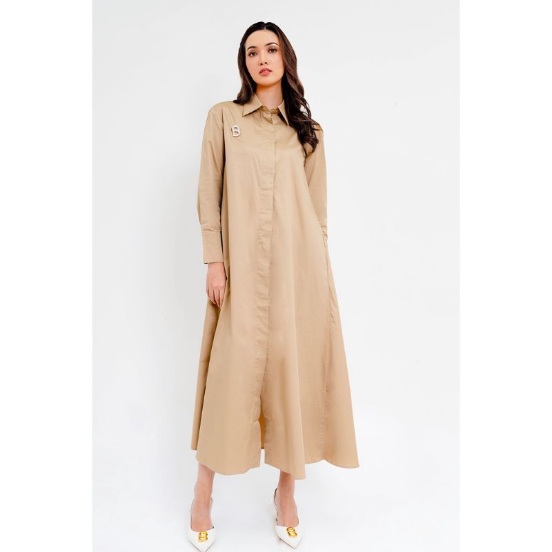 NEW Benang Jarum x Buttonscarves Hilary Shirt Dress - Beige Blue