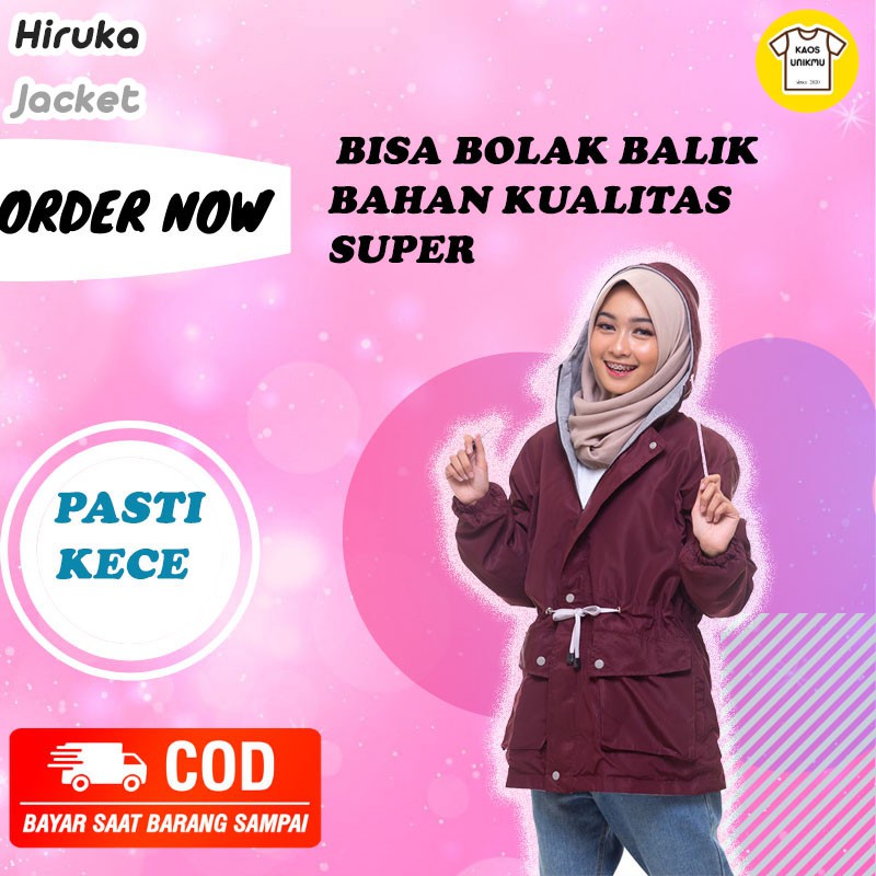 JAKET FASHION WANITA JAKET PARASUT HIRUKA BOLAK BALIK JAKET PARKA CEWEK KAOSUNIKMU [JAKET 2 IN 1]