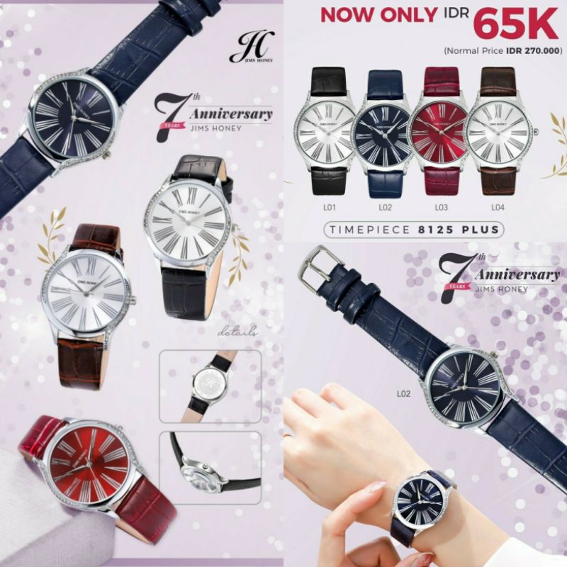 JIMS HONEY JT 8125 PLUS JAM TANGAN WANITA ANALOG ANTI AIR (FREE EXCLUSIVE BOX)