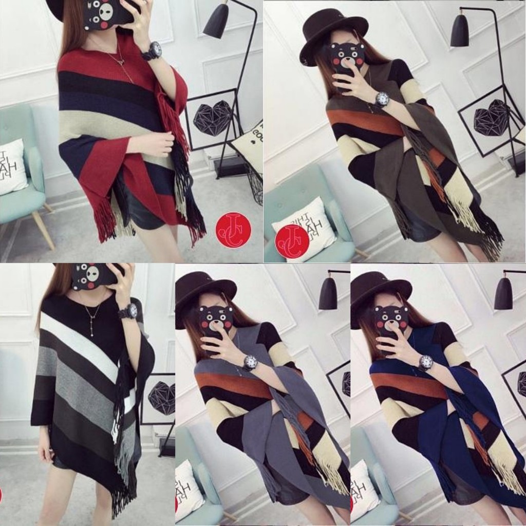 A1510 OC Poncho BLOCK Bahan rajut asli rajut polos remaja baju atasan panjang lengan kekinian