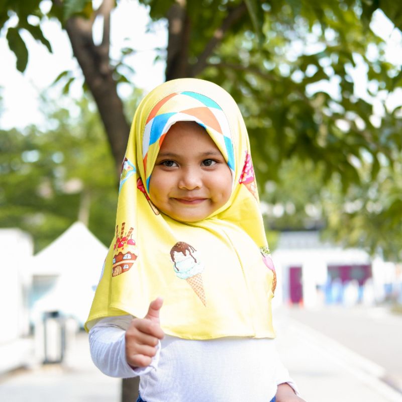 HIJAB INSTANT ANAK KARAKTER  ICE CREAM KUNING / HIJAB ANAK KARAKTER LUCU / JILBAB ANAK LUCU