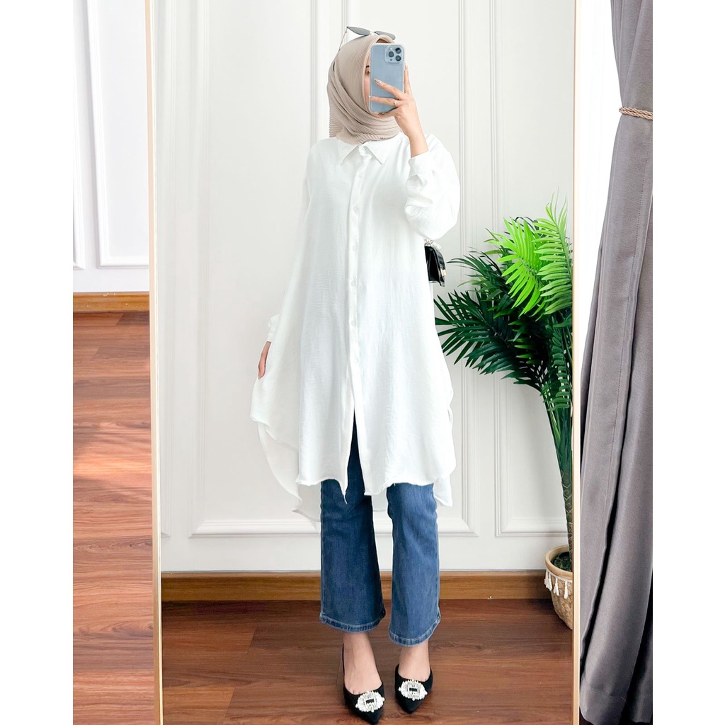 Ivana Tunik Jumbo LD 116 / Kemeja Atasan Wanita OVERSIZE Lengan Panjang Bahan Cotton Crinkle