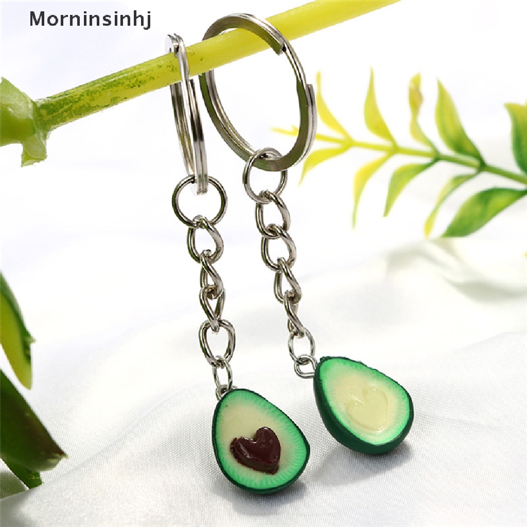 Mornin Handmade Polymer Clay Avocado Heart Pendant Keychain Gantungan Kunci Key Ring Rantai Hadiah id