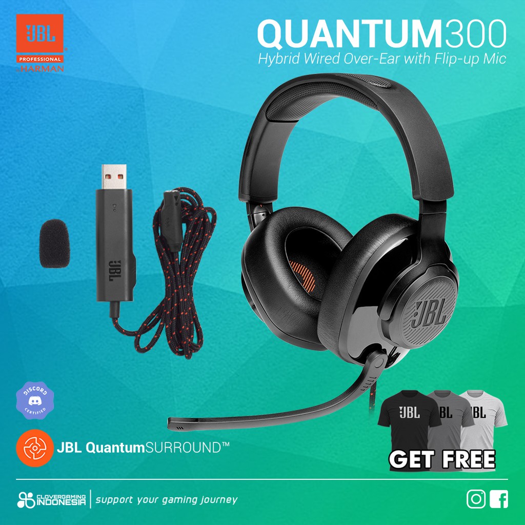 JBL Quantum 300 Wired Over-Ear with Flip-up Mic - Gaming Headset