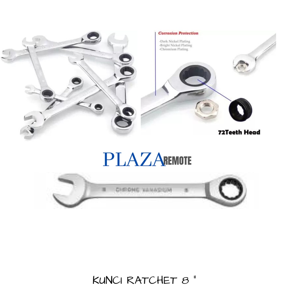 KUNCI RING PAS RATCHET 2IN1 BOLAK BALIK PANJANG 8 MM