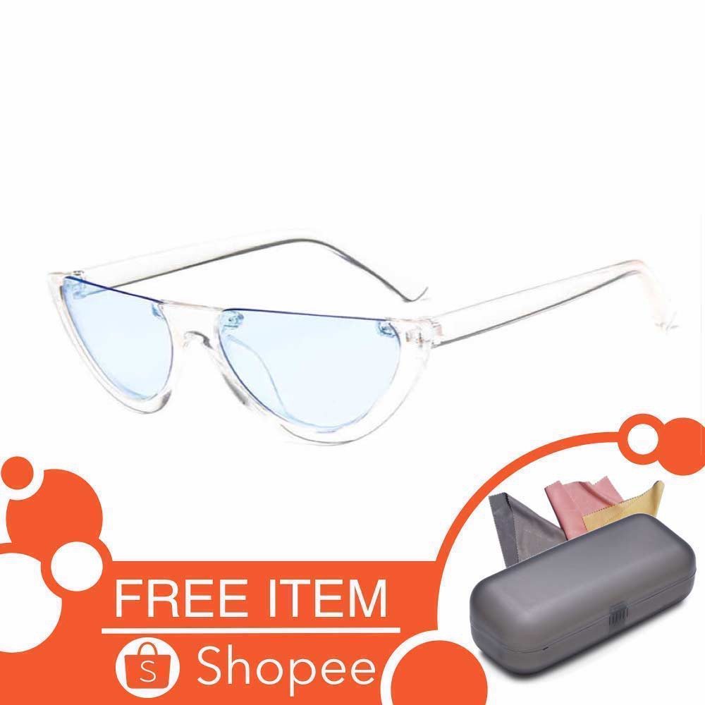 Anti UV Eye Cat Sunglasses [ Biru ] Kacamata Pria &amp; Wanita - SH Free Kotak Kacamata